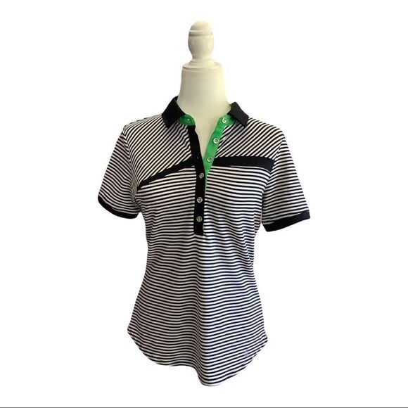 GGblue- Navy Blue Striped Golf Polo Shirt. Excellent Condition. Size S - Picture 1 of 4
